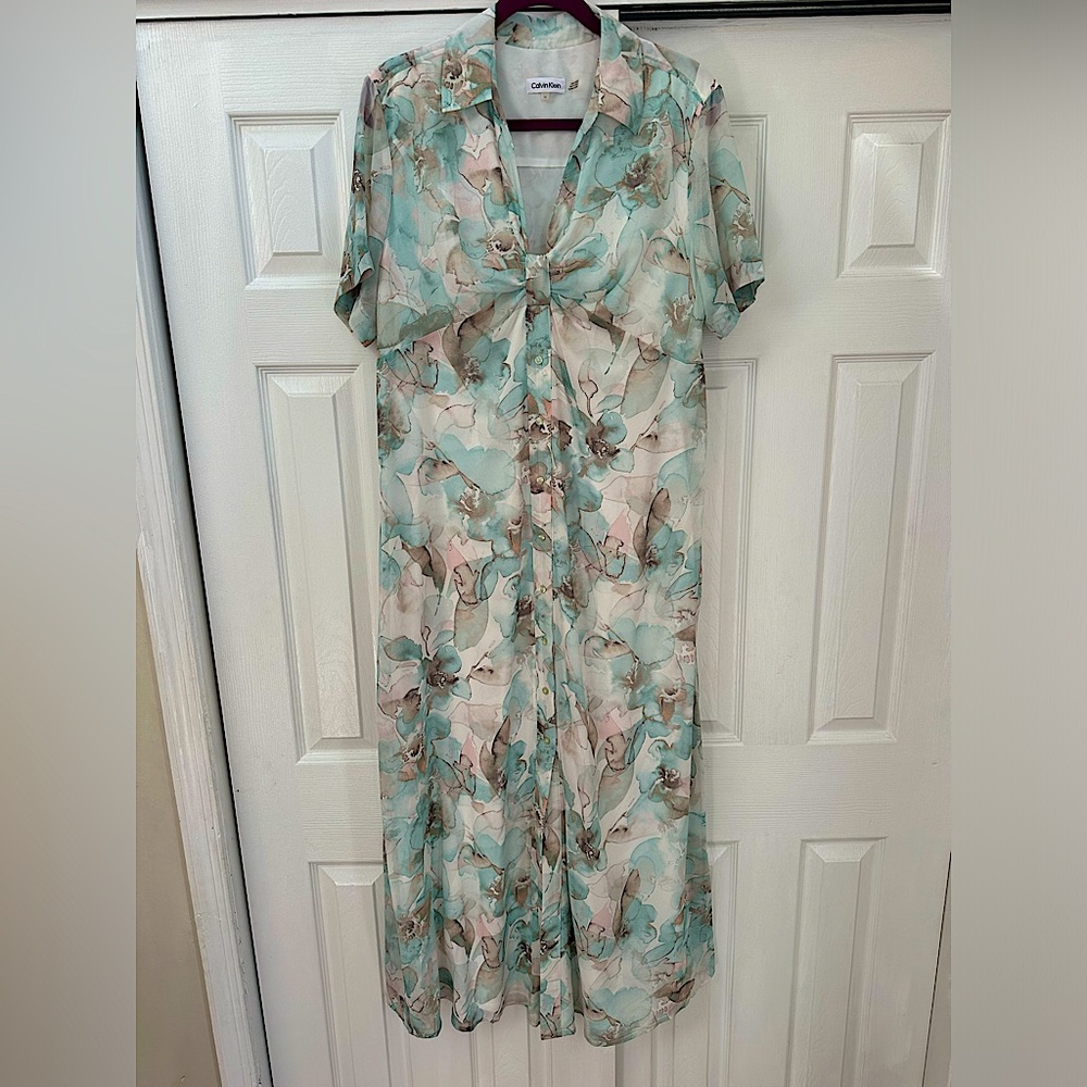 Calvin Klein Chiffon Pastel Maxi Dress size 14 NWOT Bridal Shower Guest - Picture 2 of 7